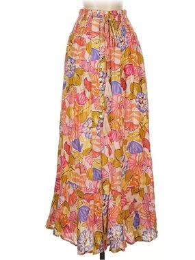 Ava Christine Skirt Floral MaxiSmocked Waist Button Front Slit